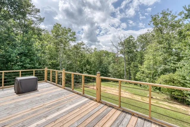 a view of a house with a large window