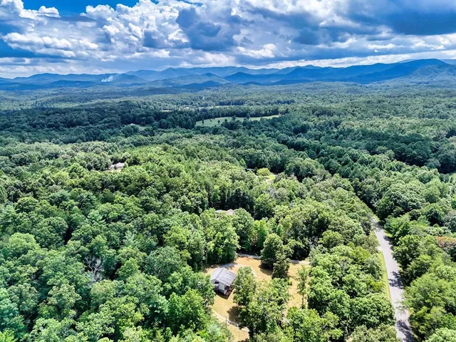 a view of a large yard with lots of green space