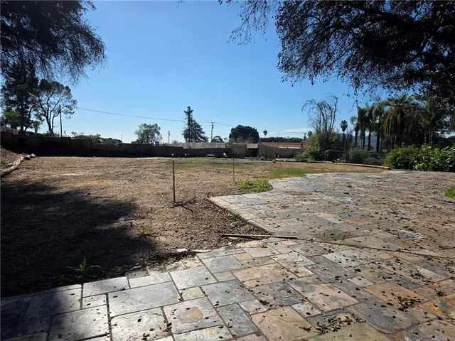 a view of a garden with a bench