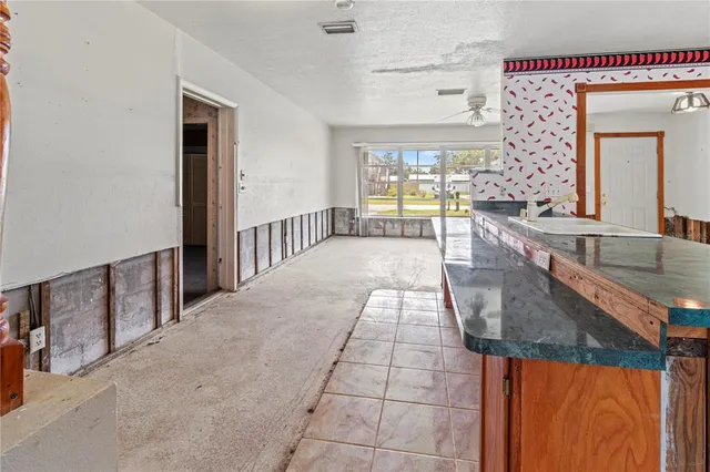a view of a room with shelves