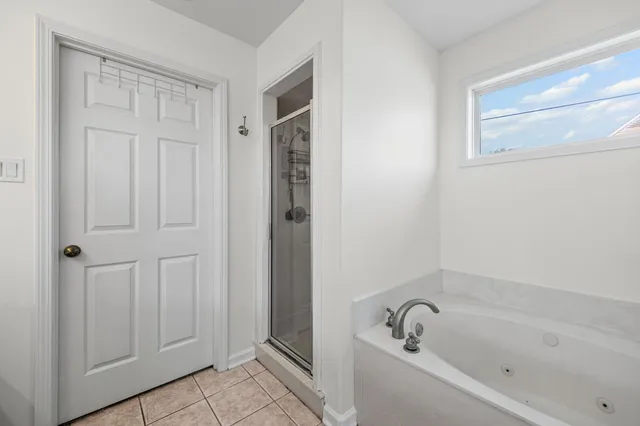 a bathroom with a bathtub