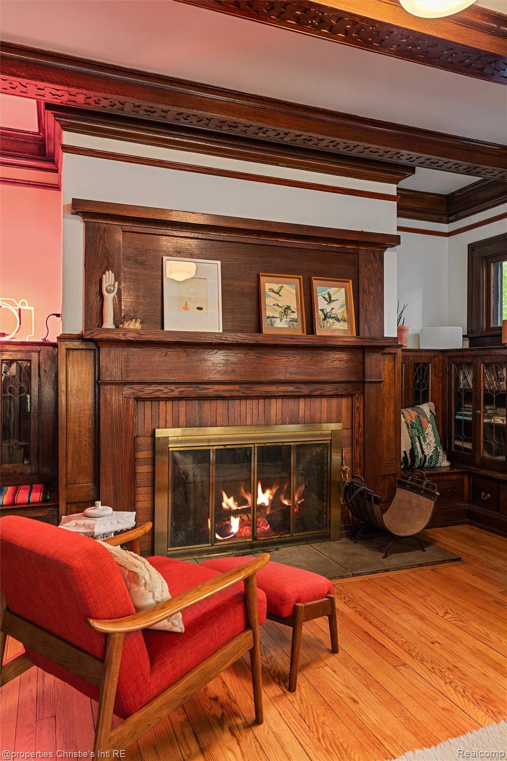 36 Longfellow Street Detroit, MI 48202 - Photo 29 of 81 Sitting room with a brick fireplace, light wood-type flooring, and crown molding