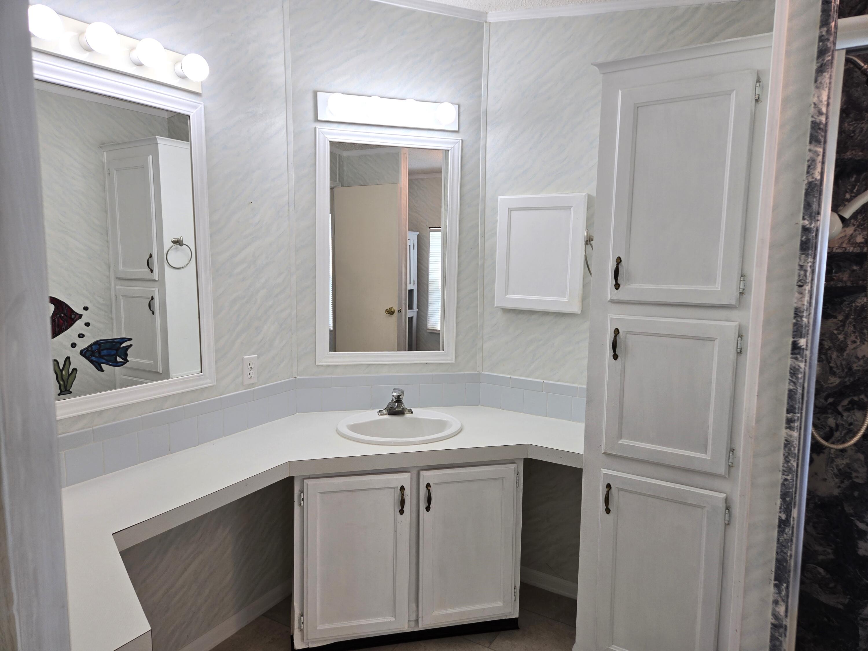 1586 Southwest 35th Circle Okeechobee, FL 34974 - Photo 20 of 37 a bathroom with a sink and a mirror