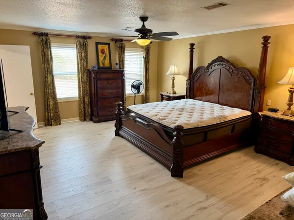 front view of a house with a patio