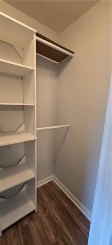 a view of walk in closet with empty racks