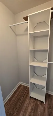 a view of walk in closet with empty racks