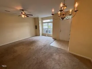 a view of a chandelier in a room
