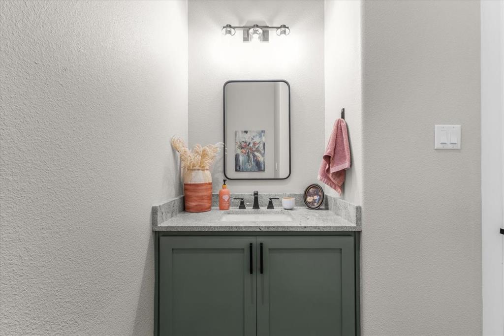 1059 Sweeney Way Weatherford, TX 76087 - Photo 24 of 37 Half Bathroom vanity featuring a granite countertop