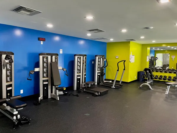 a view of a room with gym equipment