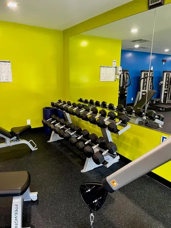 a view of a room with gym equipment