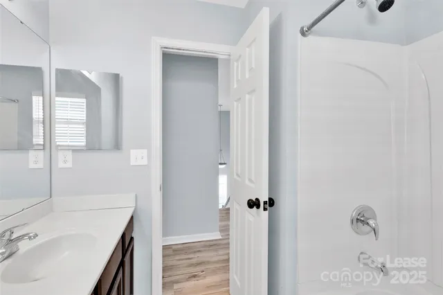 a bathroom with a sink and mirror