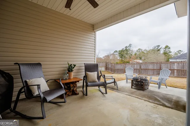 a building outdoor space with patio furniture