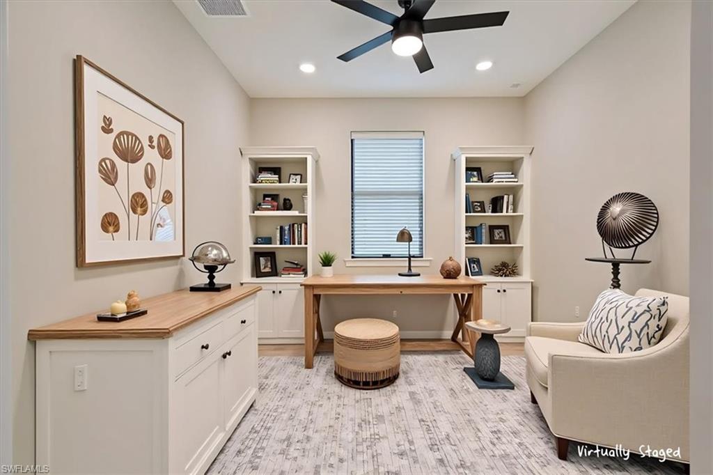 1996 Parson Street Naples, FL 34120 - Photo 11 of 50 Home office with light wood-style flooring, recessed lighting, and ceiling fan