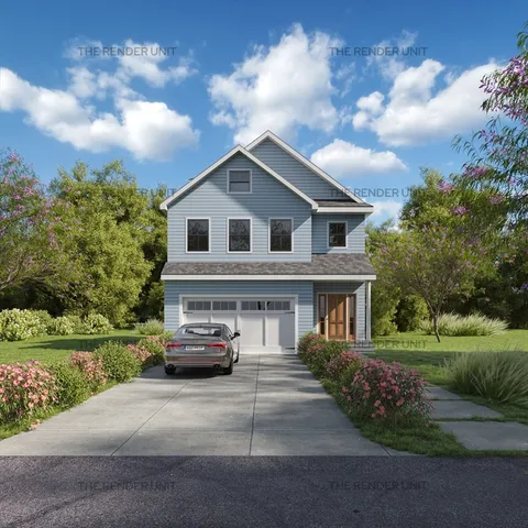 a front view of a house with a garden