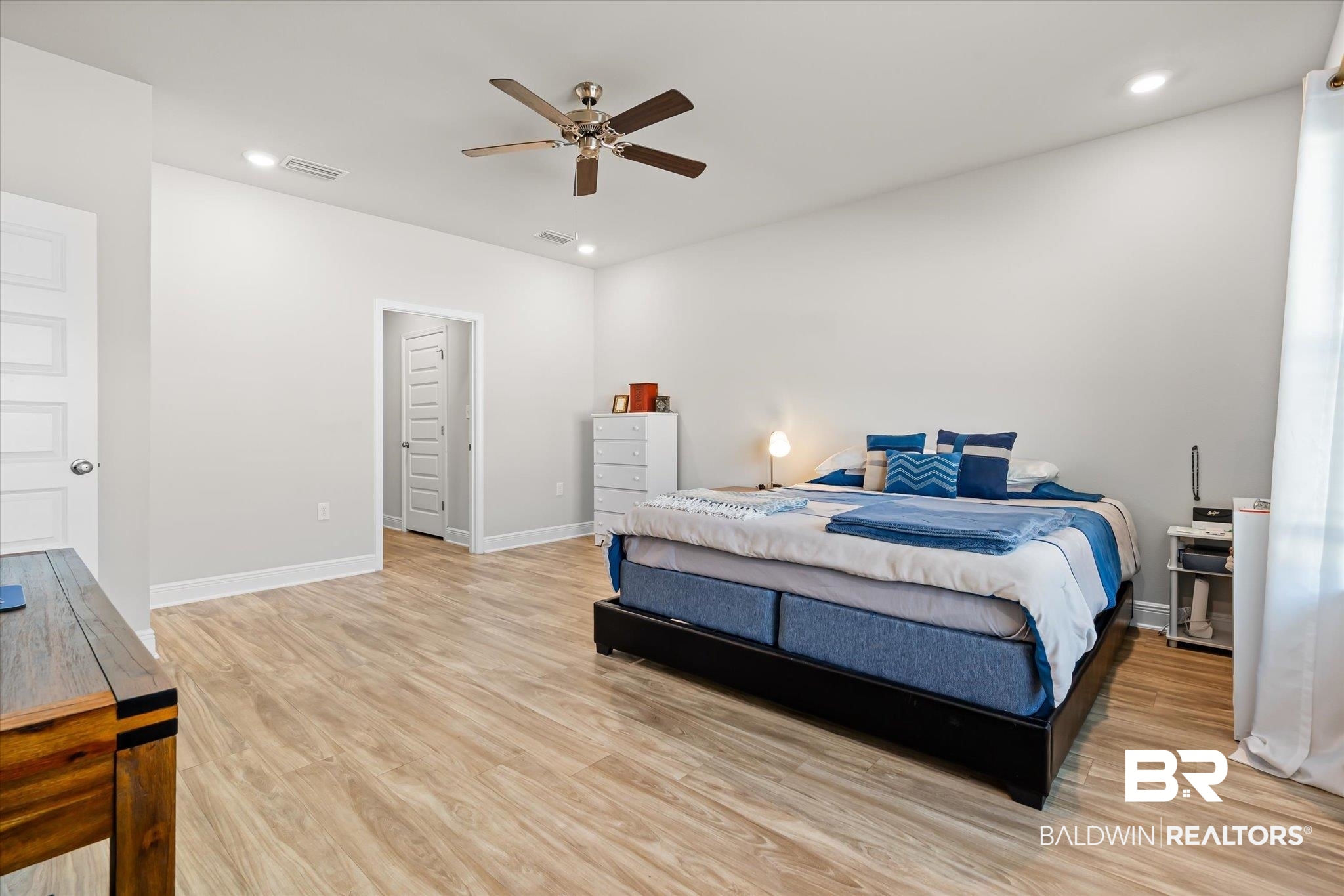 24262 Alydar Loop Daphne, AL 36526 - Photo 9 of 33 Bedroom featuring recessed lighting, visible vents, light wood-style flooring, ceiling fan, and baseboards