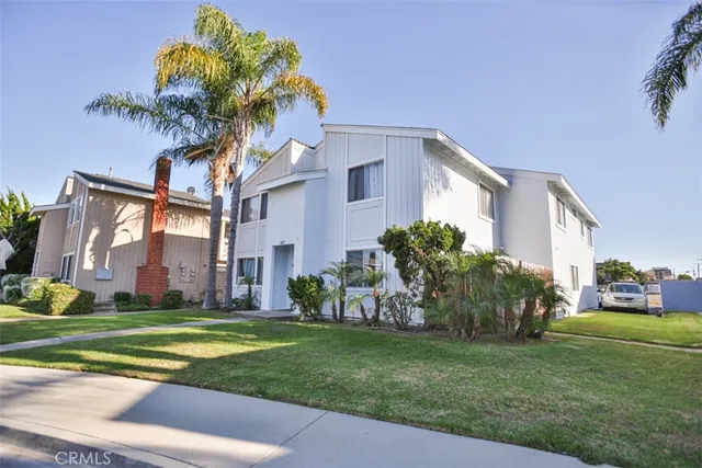 a palm tree sitting in front of a house with a big yard