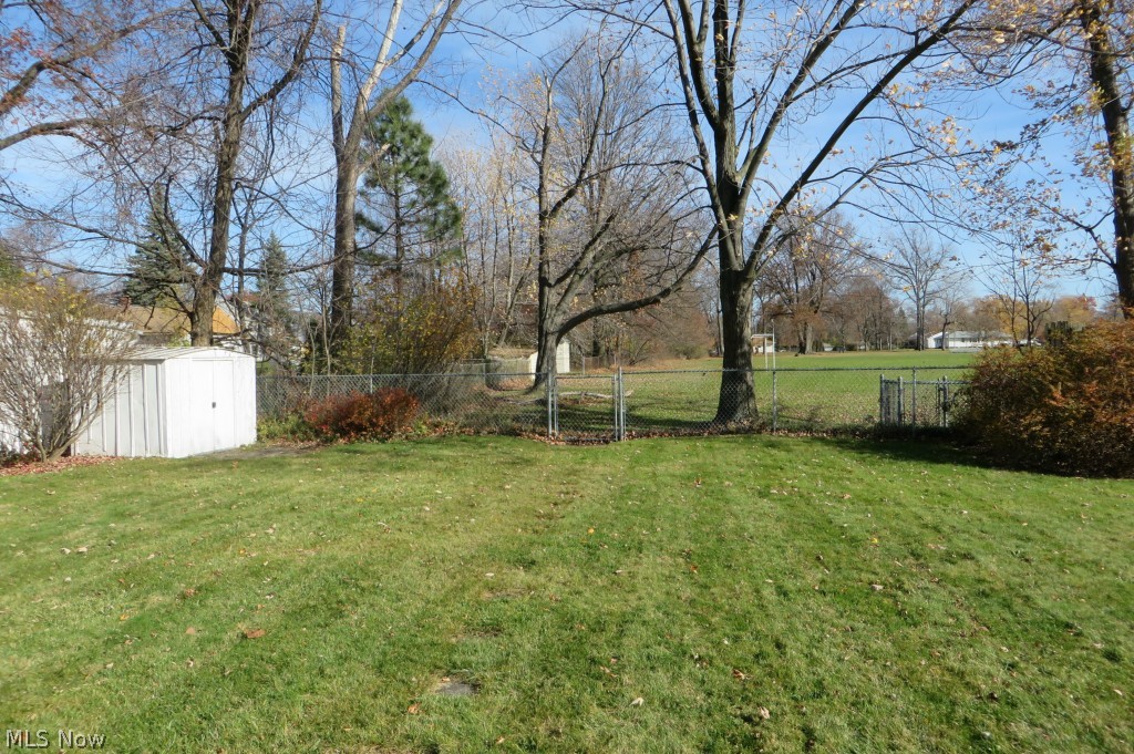 1195 Dorsh Road Cleveland, OH 44121 - Photo 2 of 21 Storage shed for garden equipment and view of back yard that backs up to a school.