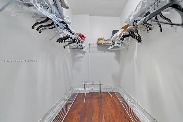 a view of a room with racks on the wall