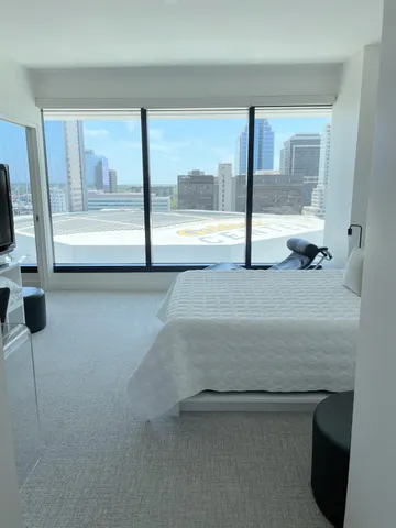 a living room with a large window