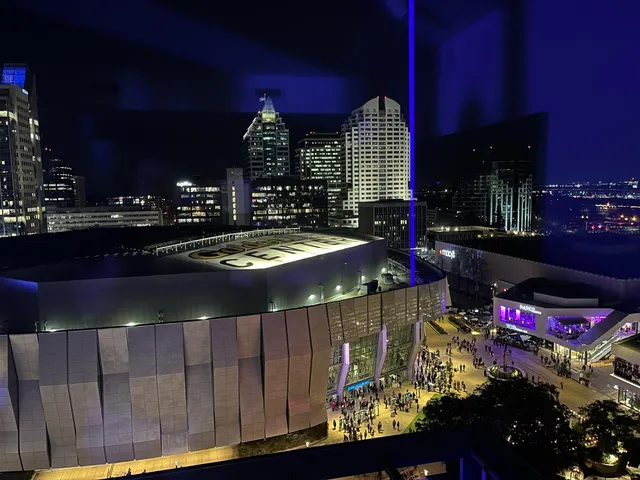 a view of a street with sitting area