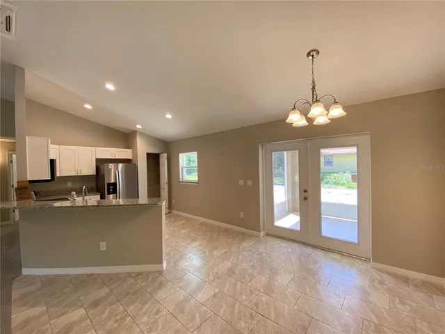 a view of a livingroom with a chandelier