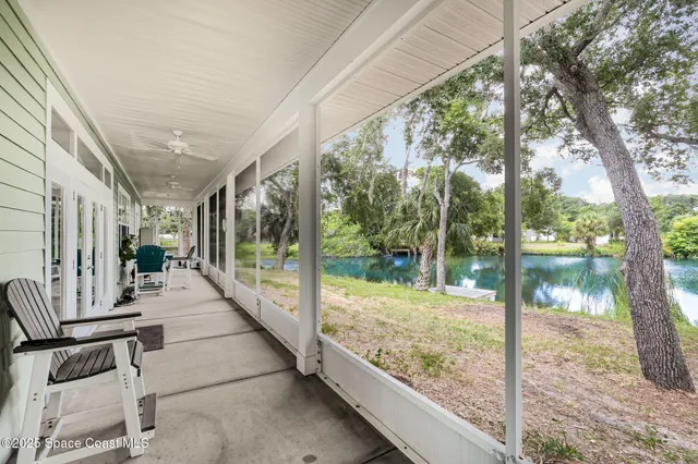 a view of a porch with garden