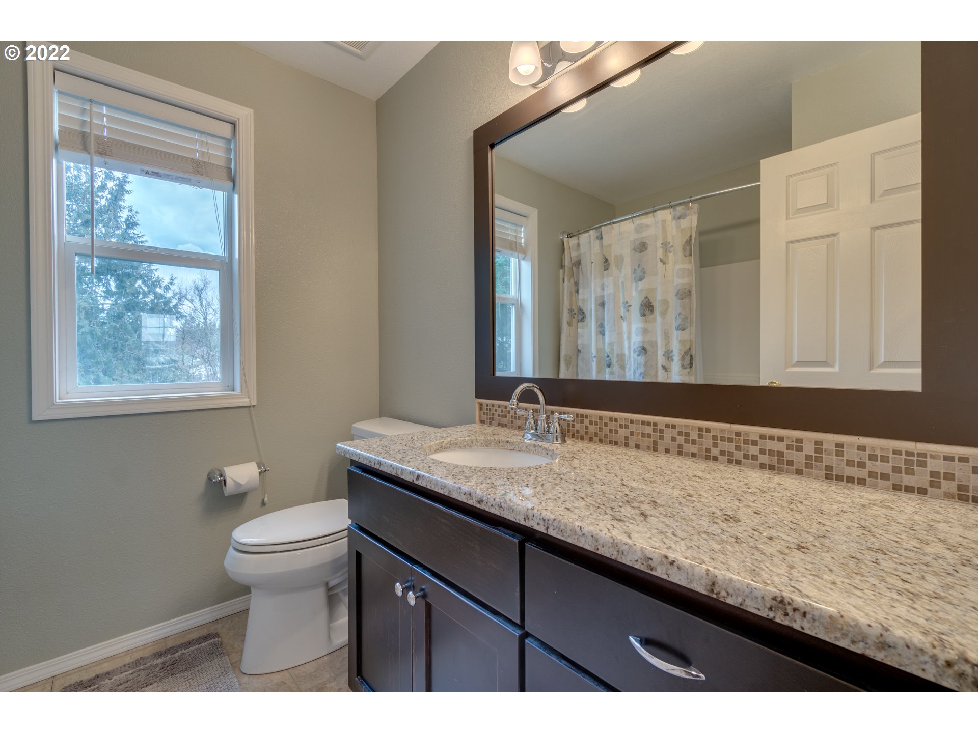 20195 Canyon Ridge Drive Oregon City, OR 97045 - Photo 20 of 24 a bathroom with a granite countertop sink a toilet and a mirror