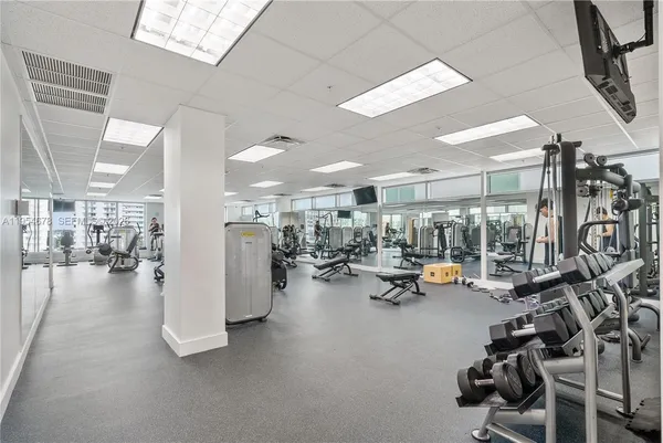 a view of a room with gym equipment