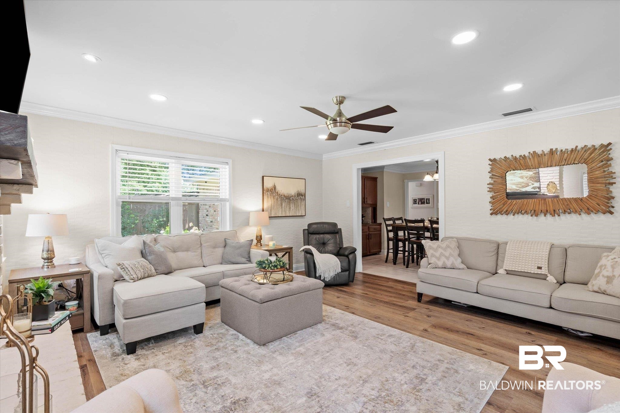 101 Ann Street Daphne, AL 36527 - Photo 7 of 38 Spacious living area featuring wood-finish flooring, recessed lighting, and a ceiling fan