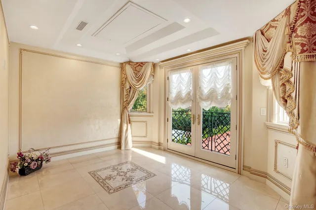 a living room with a large window