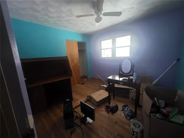 a workspace with wooden floor