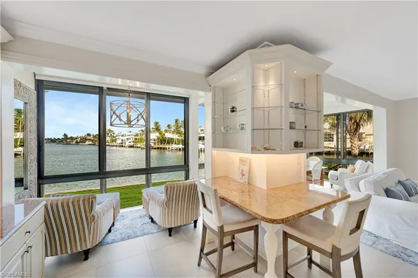 a living room with furniture and a floor to ceiling window