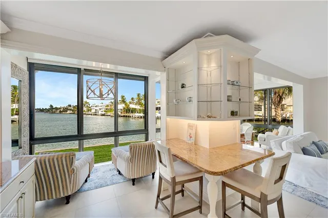 a living room with furniture and a floor to ceiling window