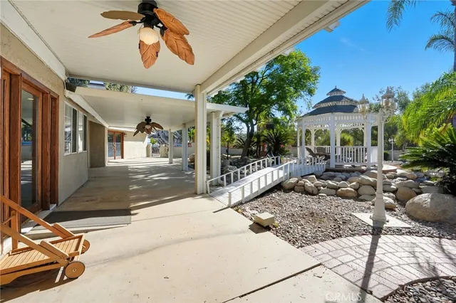 a view of outdoor space with garden and patio