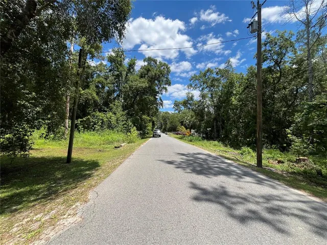 a view of a city with lush green forest