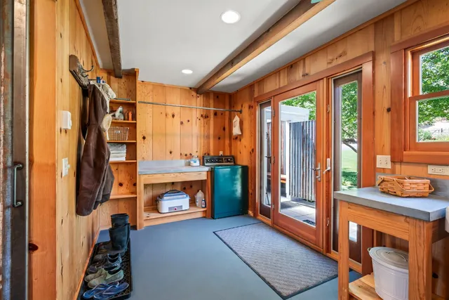 a view of a street with sitting area