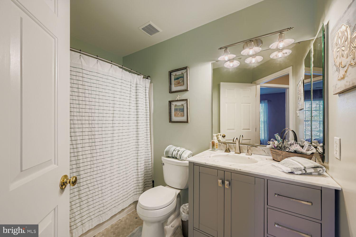 9809 Redwing Drive, Unit 9809 Perry Hall, MD 21128 - Photo 22 of 42 a bathroom with a double vanity sink toilet and a mirror