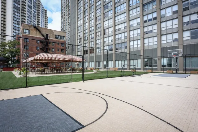 a view of a city with tall buildings