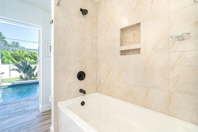 a bathroom with a bathtub