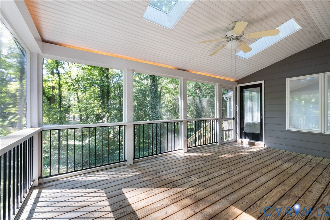 8939 Cardiff Road North Chesterfield, VA 23236 - Photo 37 of 45 Unfurnished sunroom with a skylight, a wooden deck