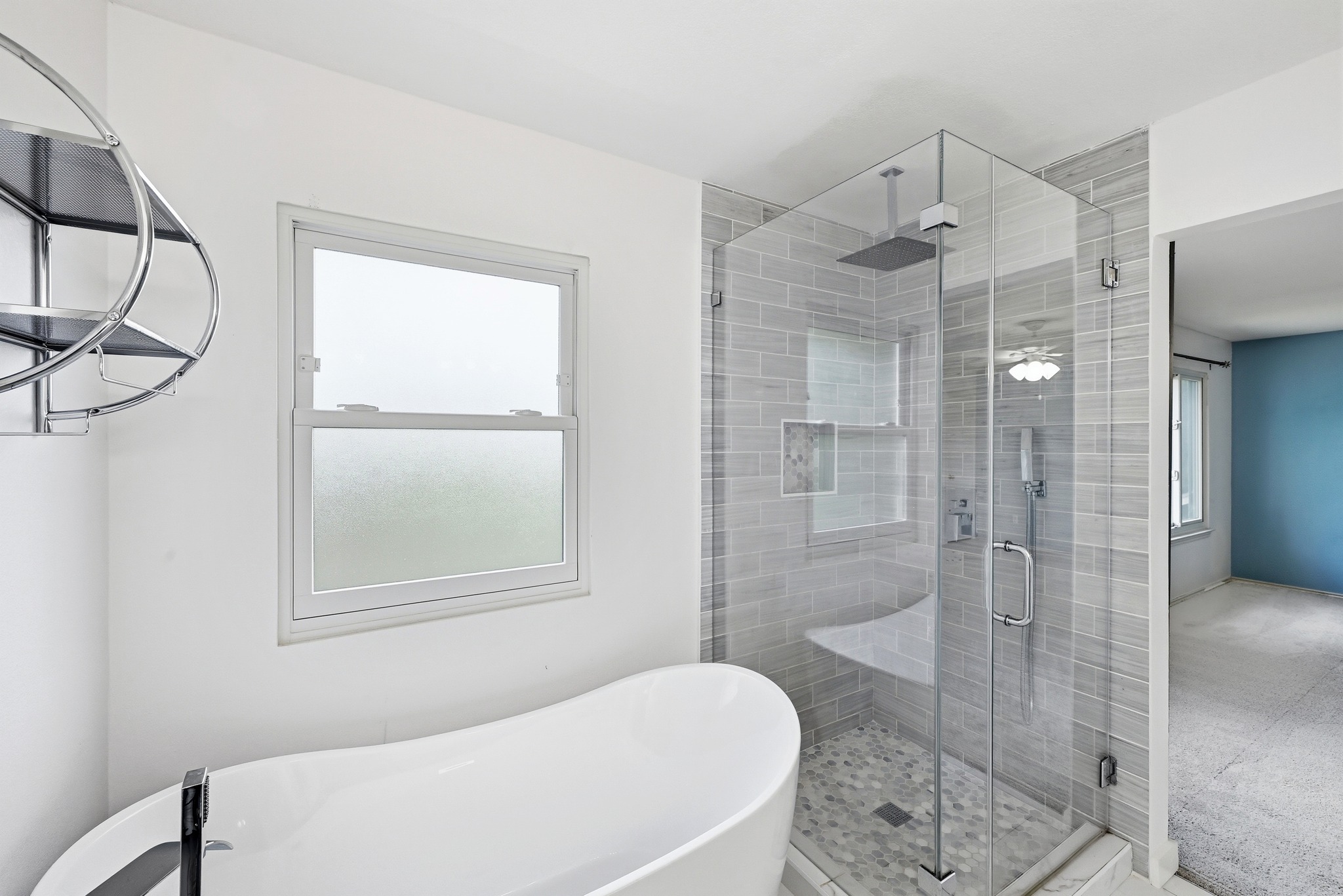 5812 Kayview Drive Austin, TX 78749 - Photo 24 of 31 a bathroom with a granite countertop sink mirror and shower