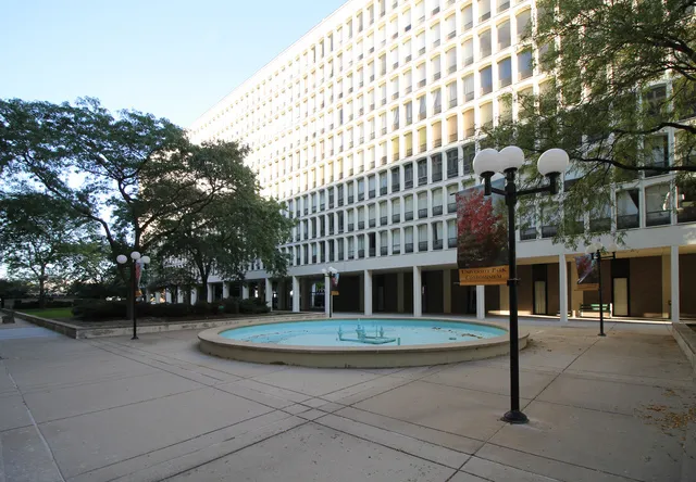 a view of building with yard