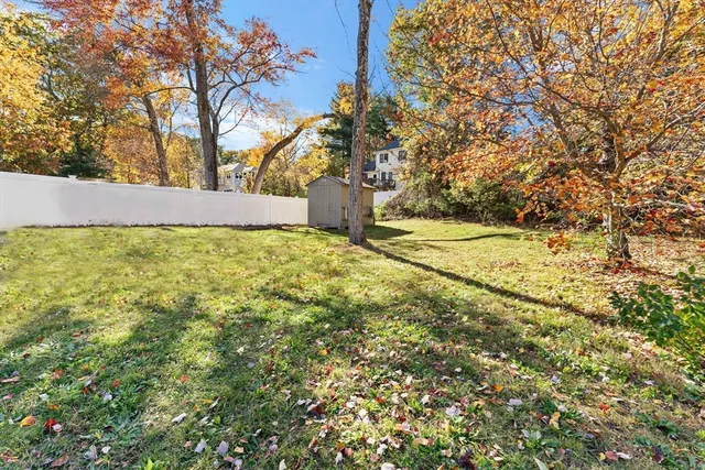 a view of a yard with an trees