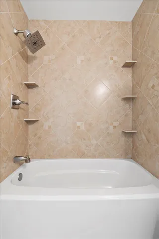 a bathroom with a bathtub