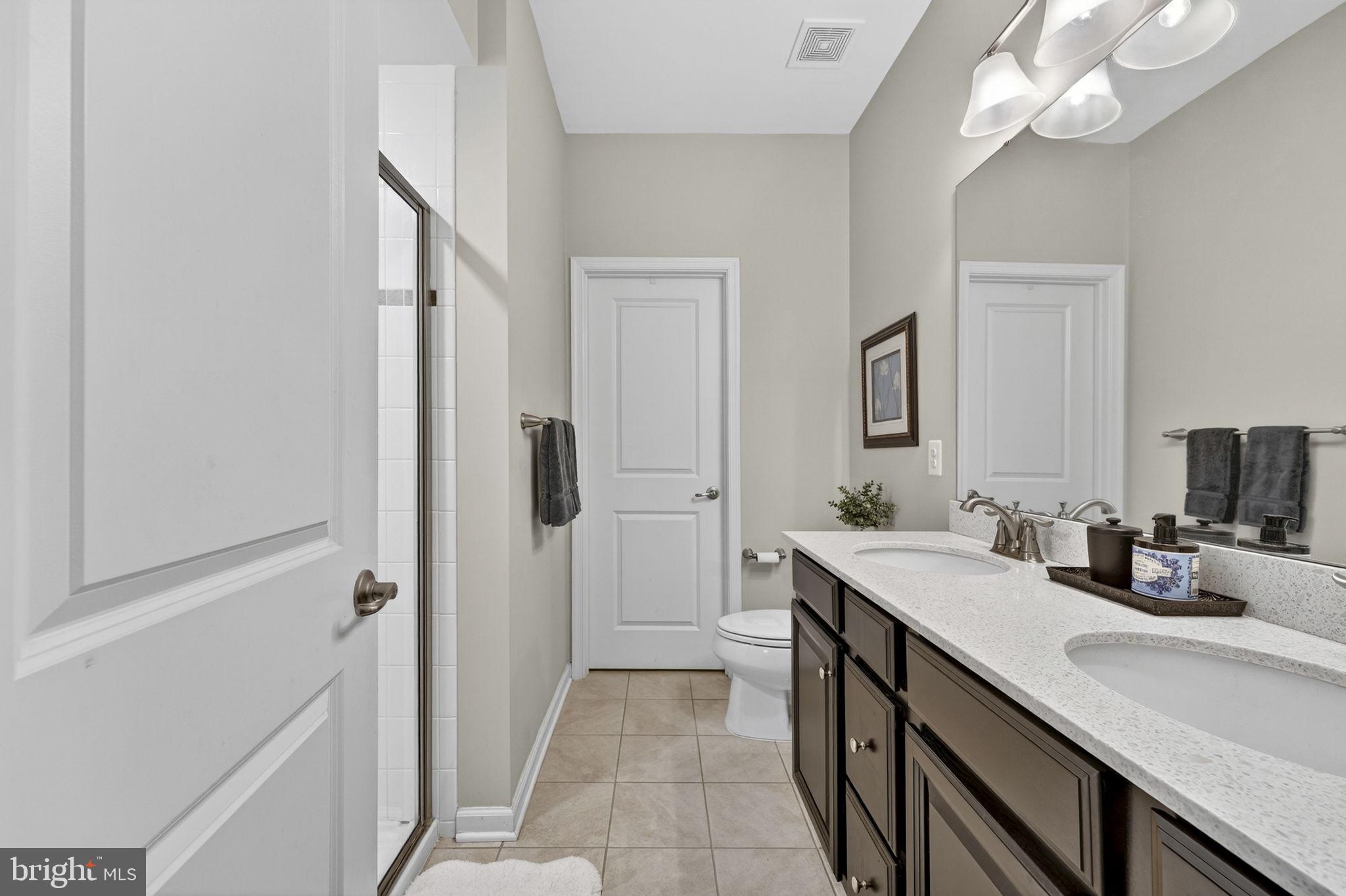 459 Haupt Square Southeast Leesburg, VA 20175 - Photo 35 of 80 a bathroom with a double vanity sink a mirror and a shower