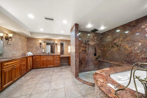 a view of a park with a large tree