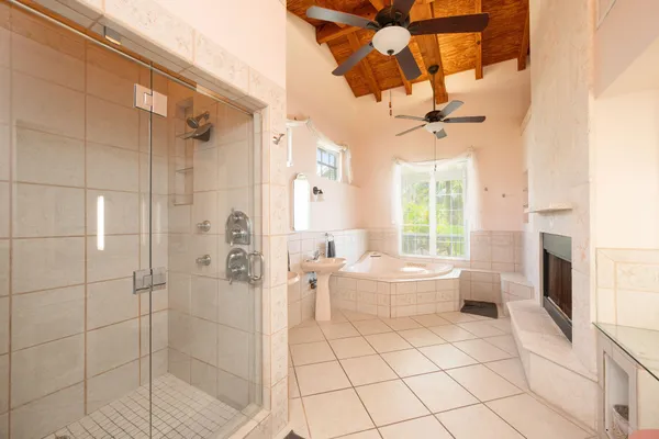 a view of a bathroom with a shower