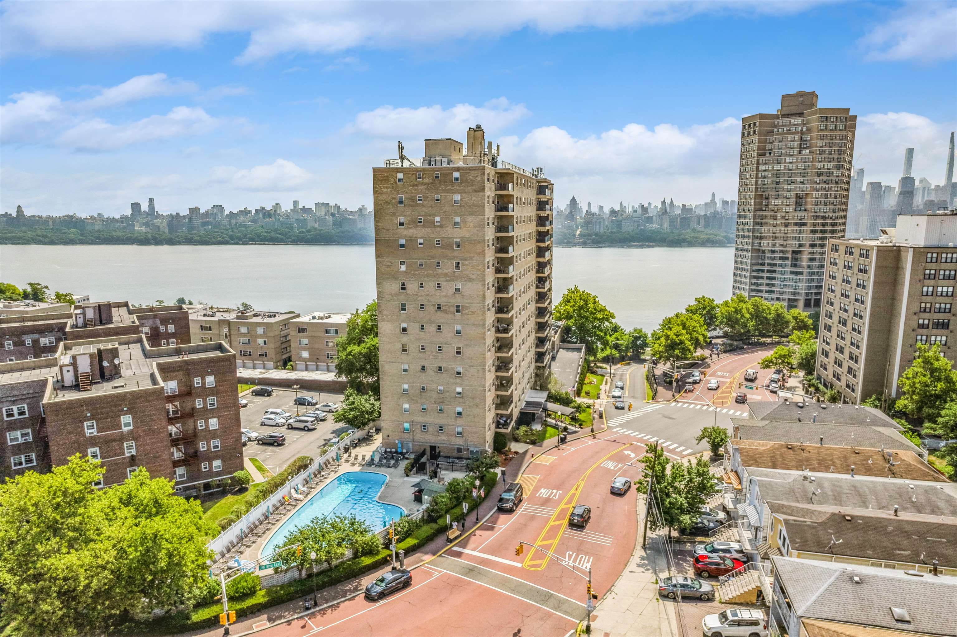 a view of a city with tall buildings