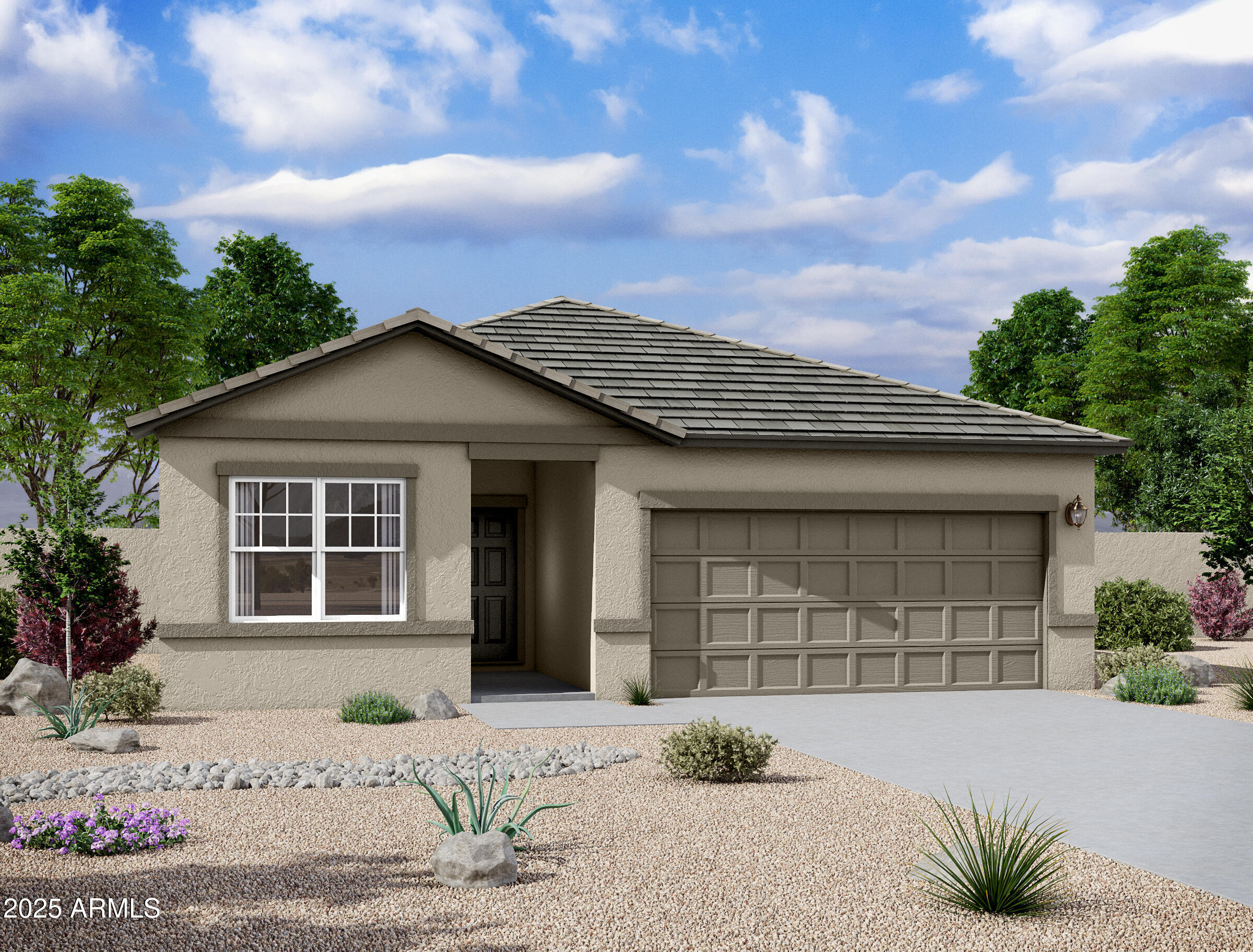 5661 East Iris Drive Florence, AZ 85132 - Photo 1 of 14 a front view of a house with a yard and garage