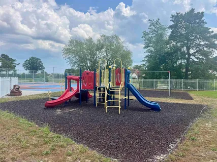 a view of a park with slide